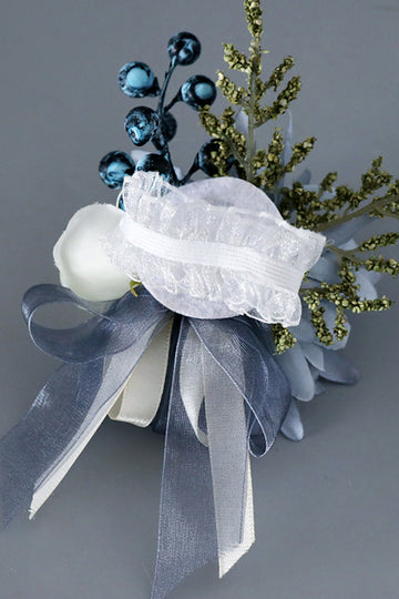 Gråblå håndled Corsage og mænd Boutonniere sæt til bal bryllupsfest